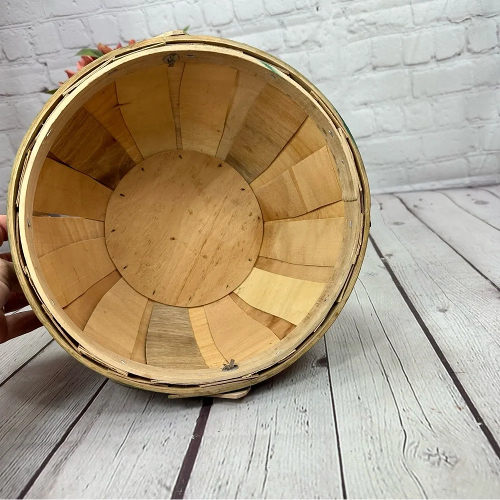 vtg 1995 Decorative Wooden Basket apples cottagecore farmhouse rustic country